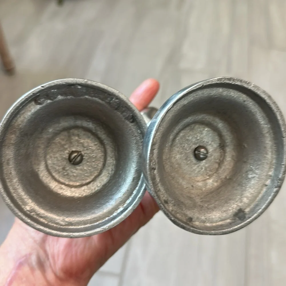 Set of 2 Vintage metal Silvertone Spiral Candlesticks
